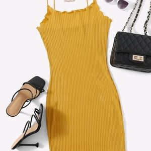 Rib Lettuce trim   body con  spaghetti strap dress sz 12 barbiecore